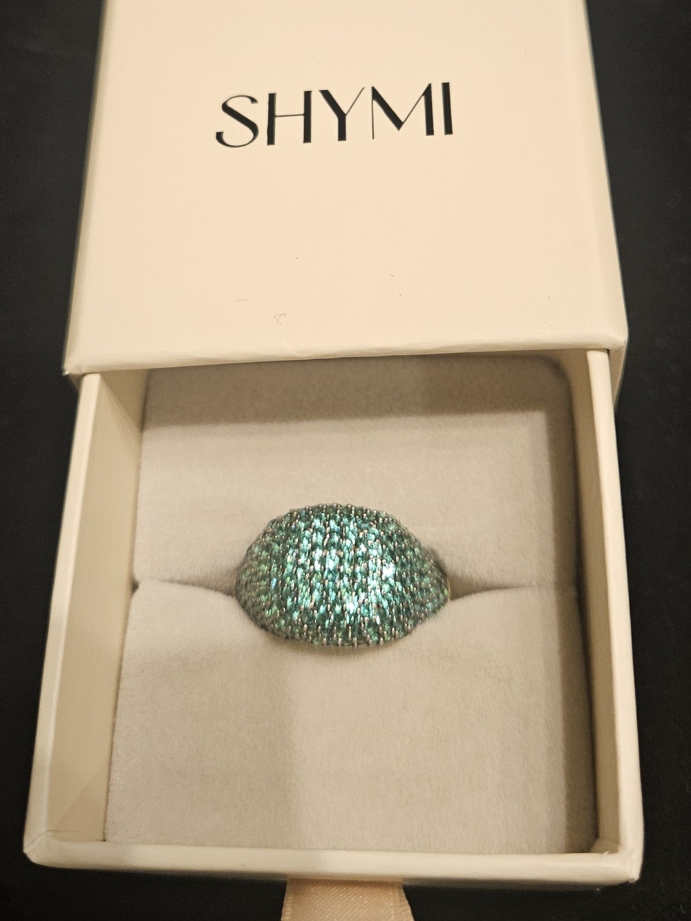 SHYMI Green Pavé Dome Ring with Sparkling Crystals Sterling Silver 925